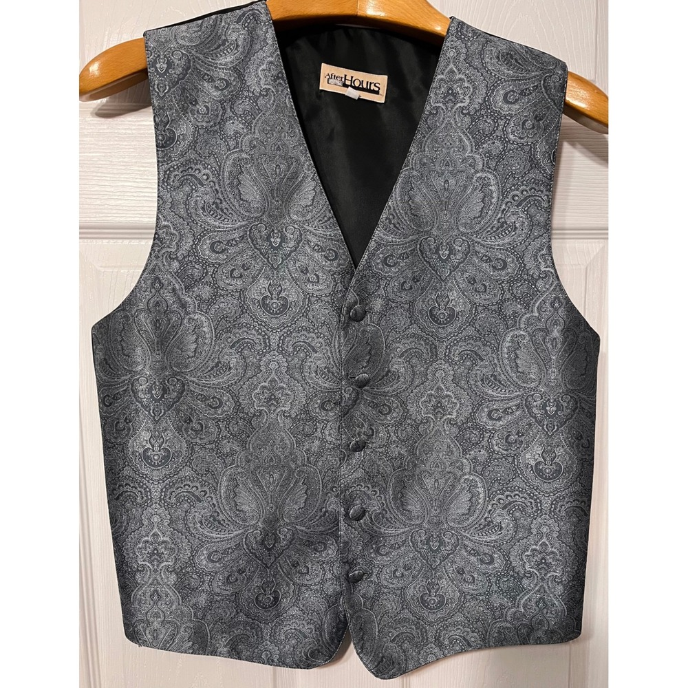 After Hours Mens Silver Paisley Tuxedo Vest Formal Wedding Waistcoat Adjustable